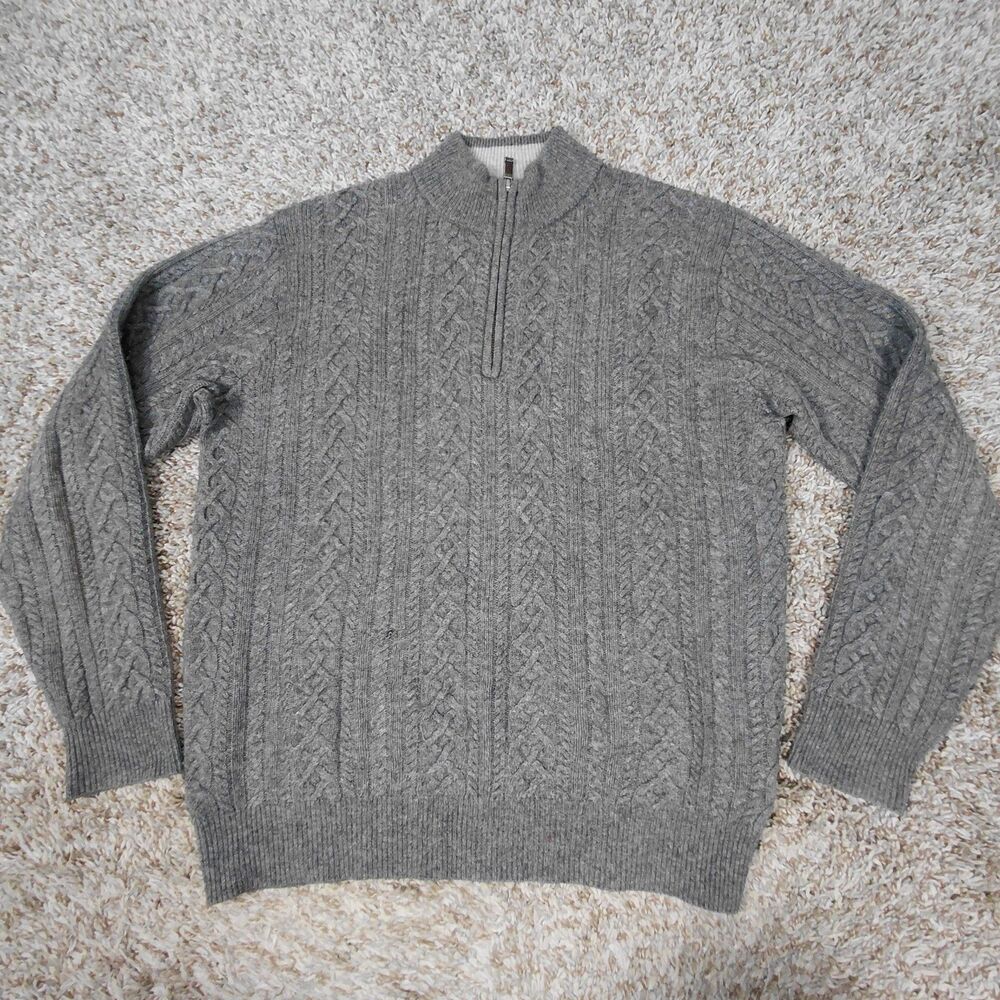 Peter Millar Sweater Mens Medium Grey Cable Knit 1/4 Zip Wool Yak Cashmere